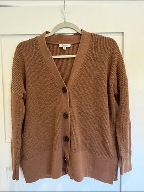 Madewell Chestnut Brown V-Neck Button Front Cardigan